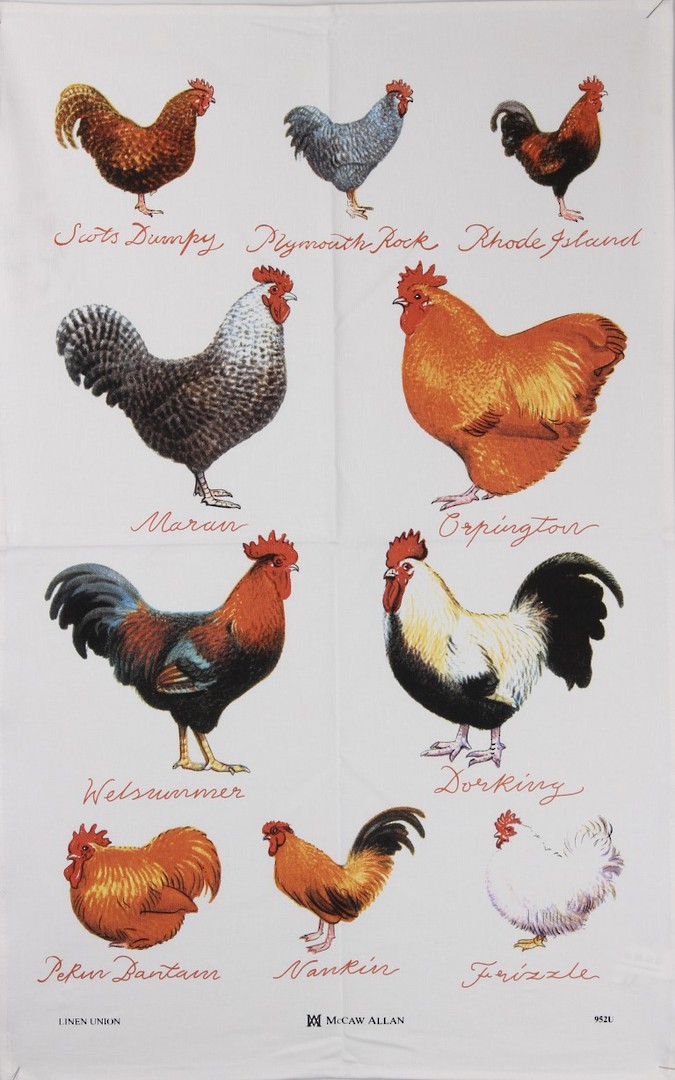 Samuel Lamont "Chicken breeds" Linen union tea towel. Code: TT-952 image 0
